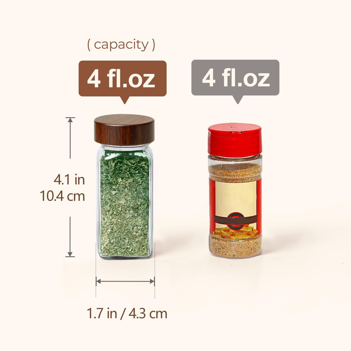 ComSaf Glass Spice Storage Jars with Acacia Wood Lids & Labels 4Oz 24Pack