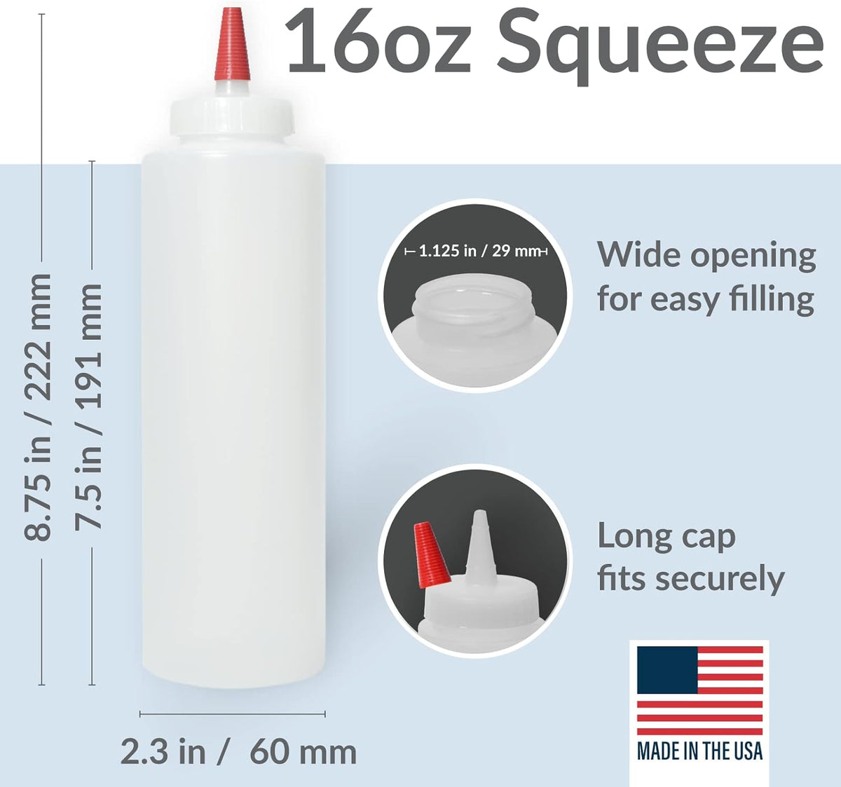 Pinnacle Mercantile Condiment Squeeze Bottles 16oz Wide Mouth Empty Squeeze Bottle Set with Red Tip Leak Proof, BPA Free - Squeeze Bottles for Sauces, Oils, Arts Crafts 6 Pack