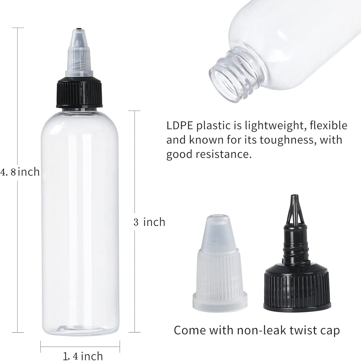 32 Pack 2 oz Plastic Squeezing Bottles, (Shekure) Clear Oil Dispenser Dropper Bottle Applicator with Twist Top Cap and Leak-Proof Inner Gasket for Crafts, Art, Glue, Paint and More