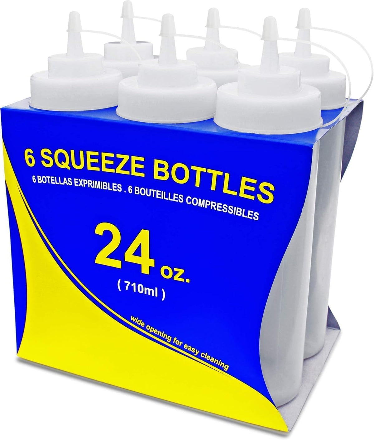 New Star Foodservice Plastic Squeeze Bottles, 32oz, Clear, 6 pk