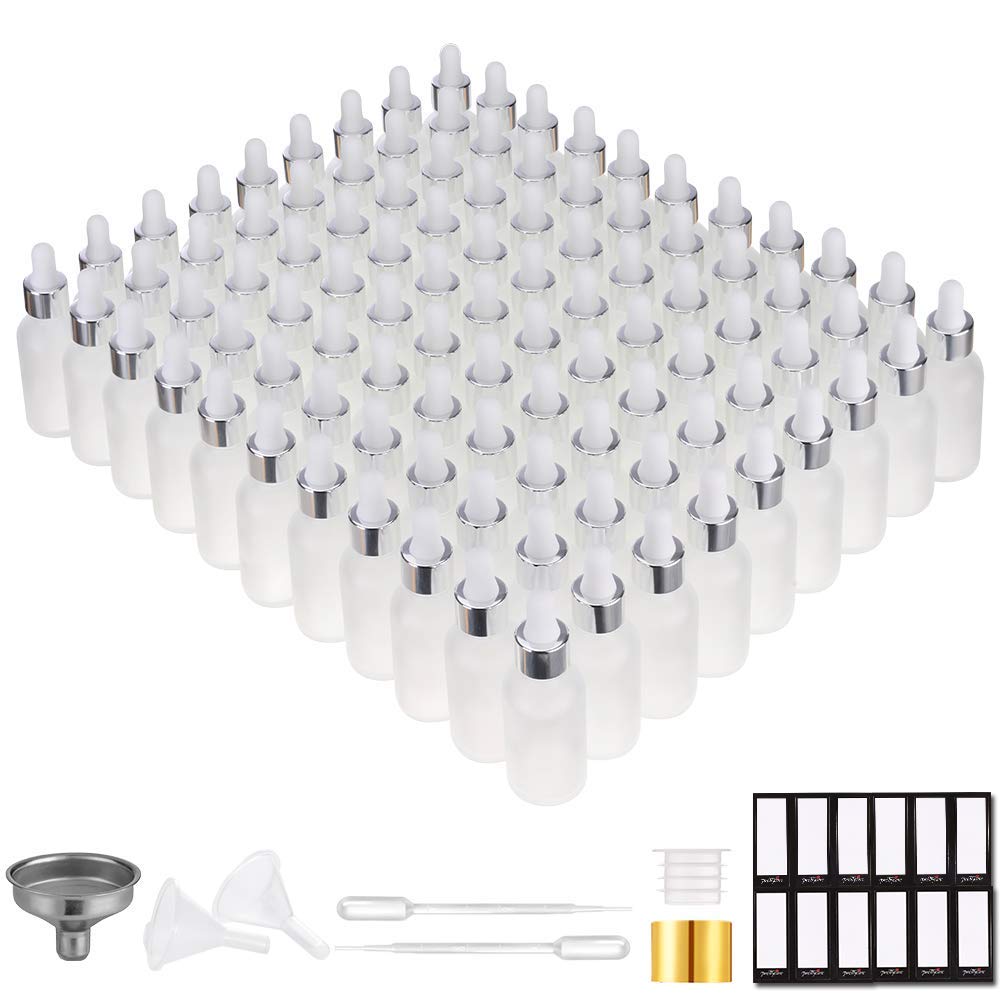 PrettyCare Glass Eye Dropper Bottles 24 Pack, 1oz (30ml) Clear Empty Thick Bottles Bulk with Leakproof Golden Caps - With Labels & Funnels for Storage, Travel, Essential Oils, Cuticle Oils, Tinctures