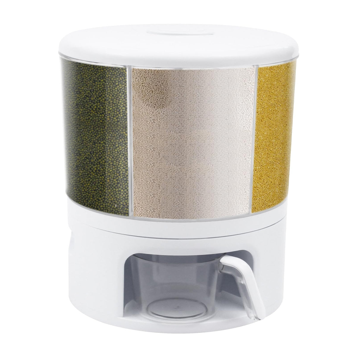 Grain Storage Container Dispenser, 6 Grids rice dispenser rotating, 360° rotating food dispenser One-Click Output rice Storage Round Grain Dispenser Kitchen (Matcha Medium 1.53kg)