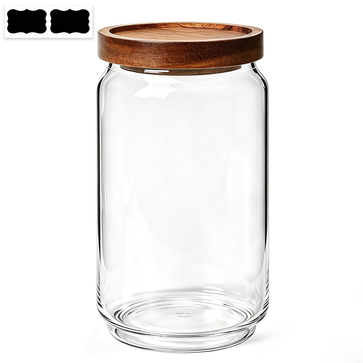 ComSaf Glass Spice Storage Jars with Acacia Wood Lids & Labels 4Oz 24Pack