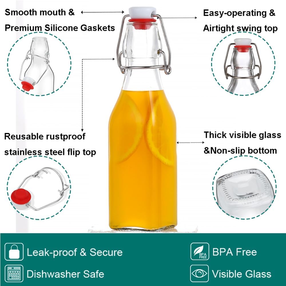 ZEBEIYU Swing Top Glass Bottles 8 oz with Airtight Lids for Home Brewing