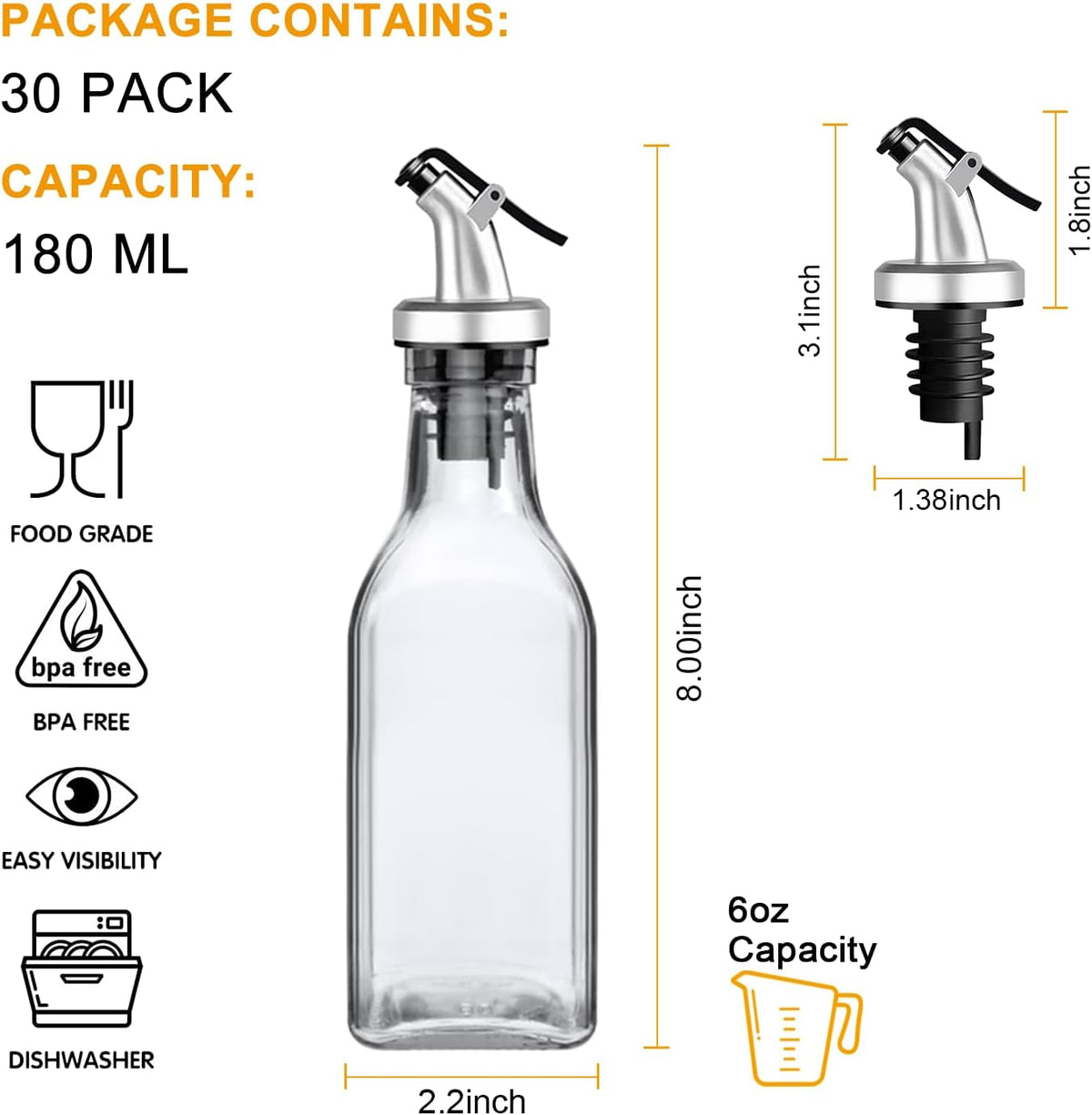 Accguan Oil Dispenser,6oz Leakproof Olive Oil Dispenser Bottle 30 PCS
