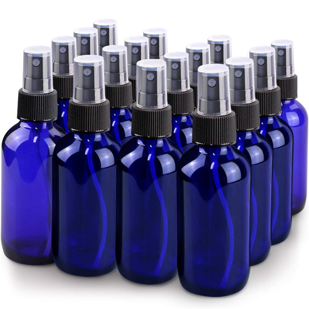 Wedama Spray Bottle, 2 oz Fine Mist Glass Spray Bottles, Little Refillable Liquid Containers for Watering Flowers Cleaning (16 Pack, Amber)