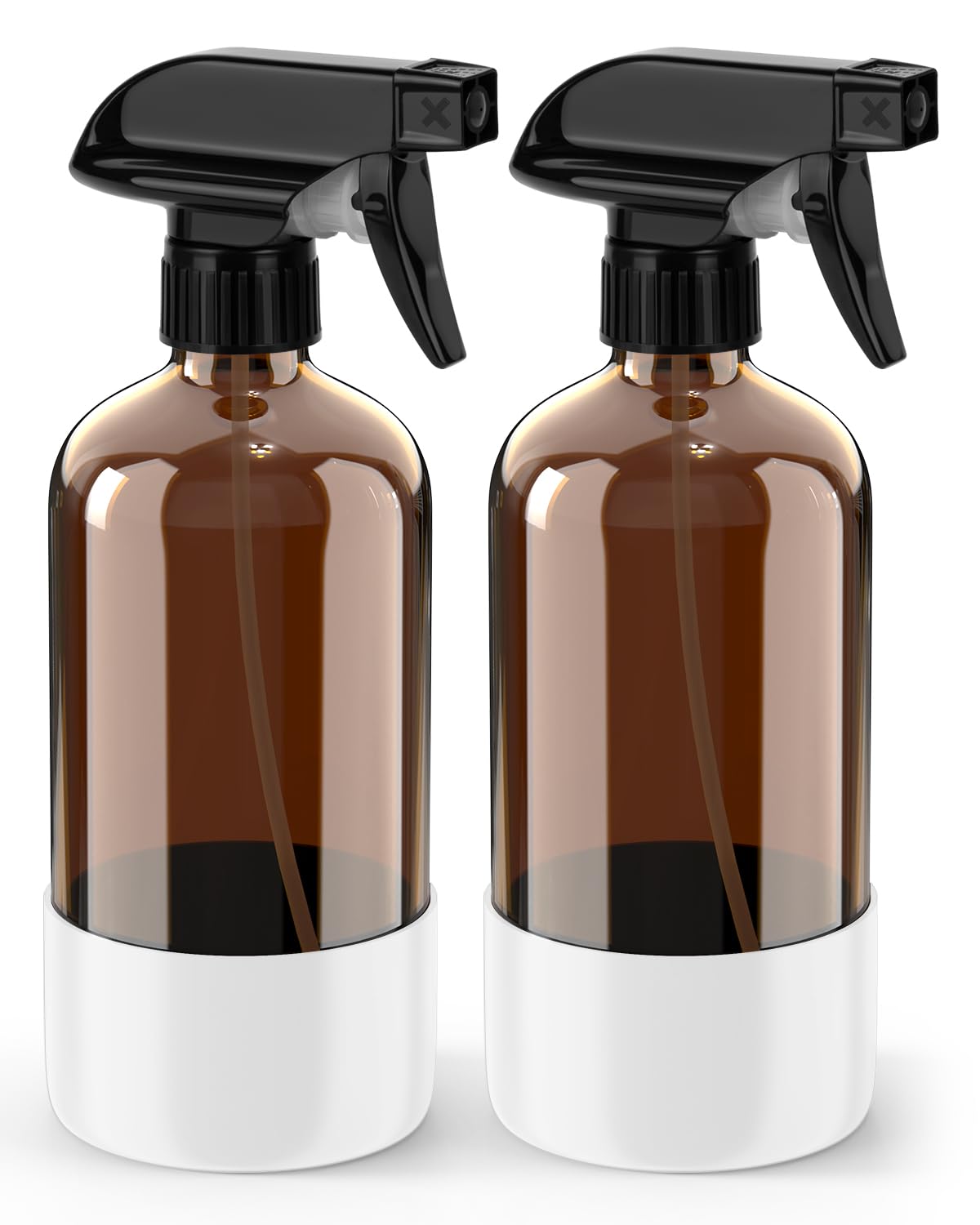 Bontip Glass Spray Bottle with Silicone Sleeve Protection, Amber Glass Spray Bottle Set for Window Cleaner Aromatherapy Facial Hydration Watering Flowers Hair Care 2 Pack/16 oz (Black & Brown)