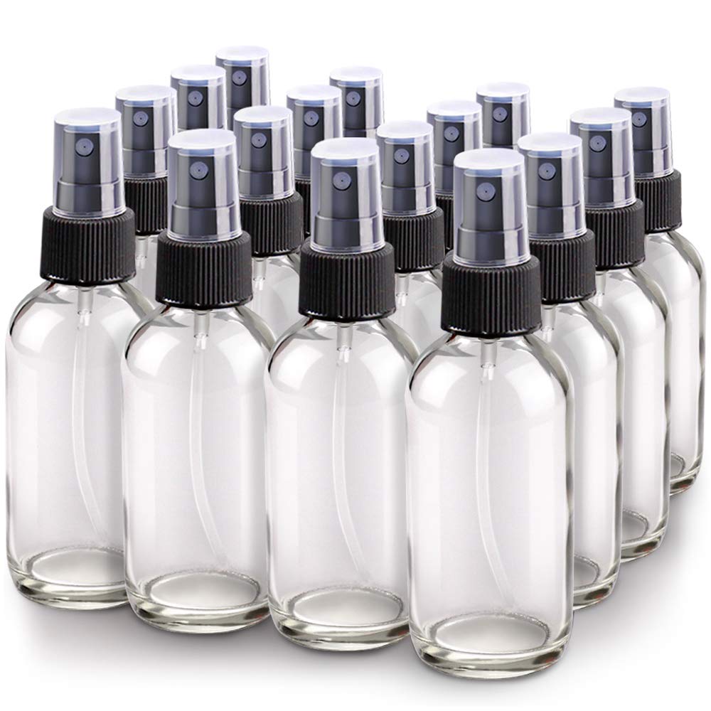 Wedama Spray Bottle, 2 oz Fine Mist Glass Spray Bottles, Little Refillable Liquid Containers for Watering Flowers Cleaning (16 Pack, Amber)