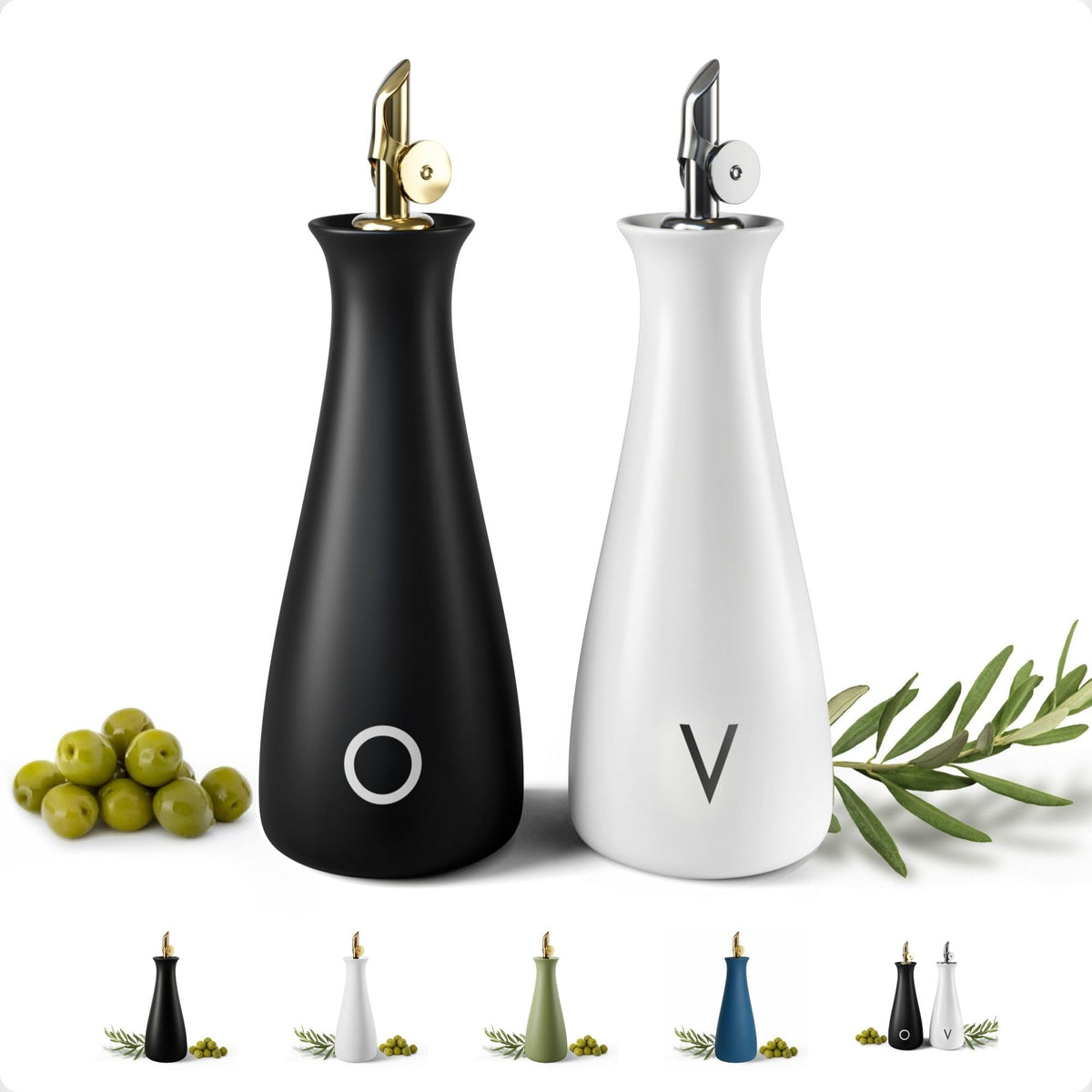 Ceramic Olive Oil Dispenser with Self-Closing Gold Spout, 530mL, Leakproof