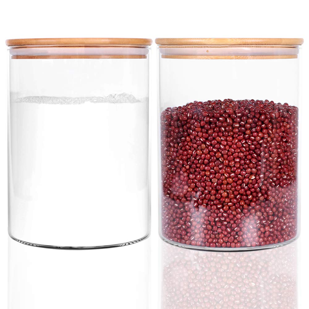 Glass Rice Storage Containers, 60 FL OZ (1800ml) Kitchen Food Jars with Airtight Lid, Stackable Clear Pantry Canister for Coffee Bean, Pet Treat, Flour, Loose Tea and More