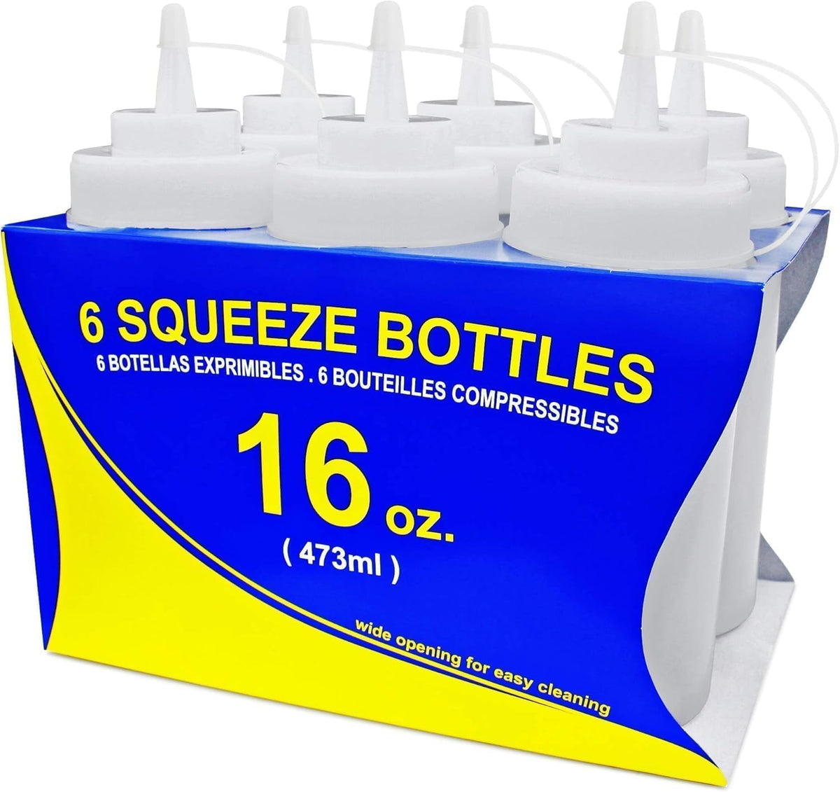 New Star Foodservice Plastic Squeeze Bottles, 32oz, Clear, 6 pk