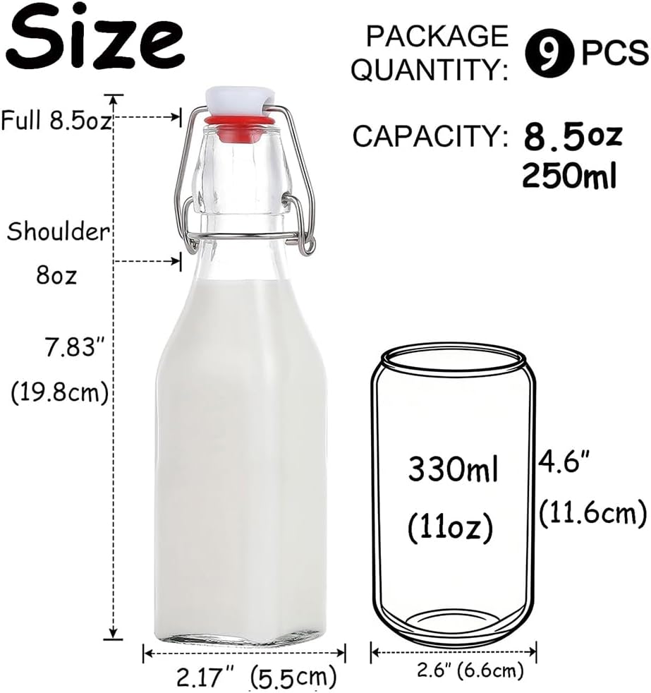 ZEBEIYU Swing Top Glass Bottles 8 oz with Airtight Lids for Home Brewing