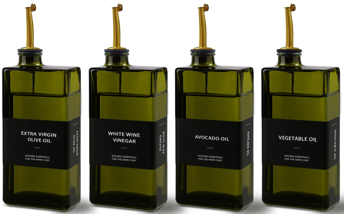 Olive Oil Dispenser Bottle for Kitchen 16.9oz, UV-Blocking Oil and Vinegar Dispenser Set, Soy Sauce Dispenser, Space Saving Design for Countertop (Green, 2pcs)