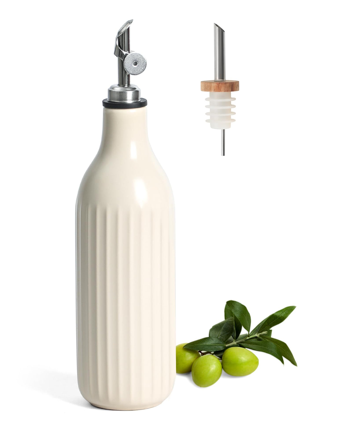 FUN ELEMENTS Olive Oil Dispenser Bottle, 19 oz Oil Dispenser for Kitchen and Vinegar Dispenser Bottle, Suitable for Vinegar, Coffee Syrups & Other Liquids, Off White