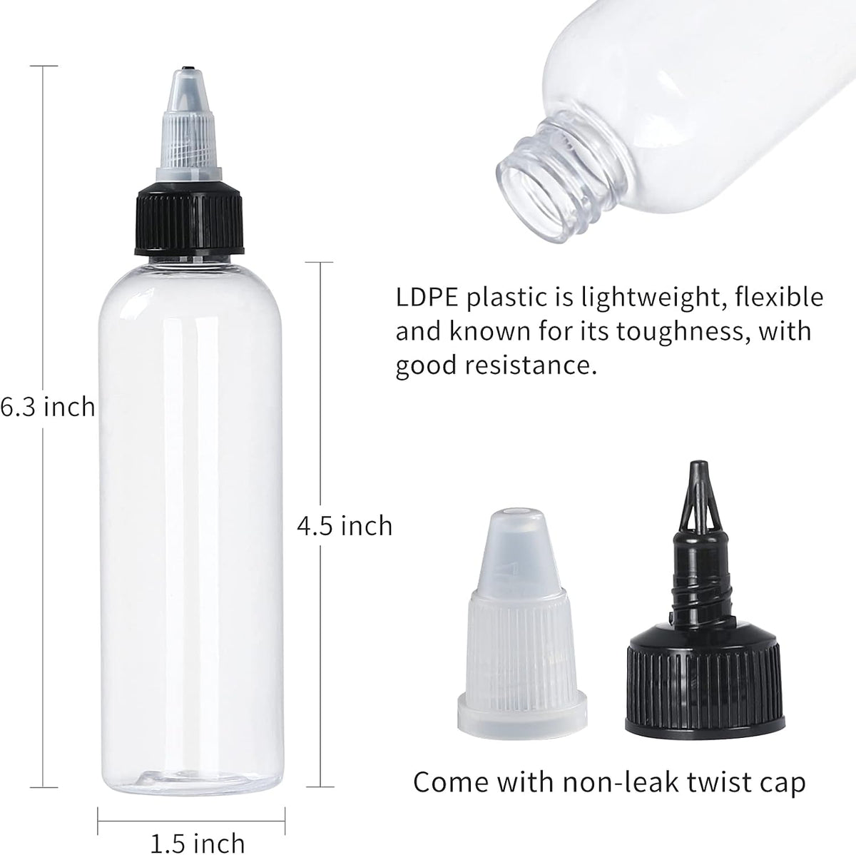 32 Pack 4oz Boston Dispensing Bottle Empty Round LDPE Plastic Squeeze Dropper Bottles Squeeze Bottle with Twist Top Cap for Liquids Oils Art Crafts Kitchen Household