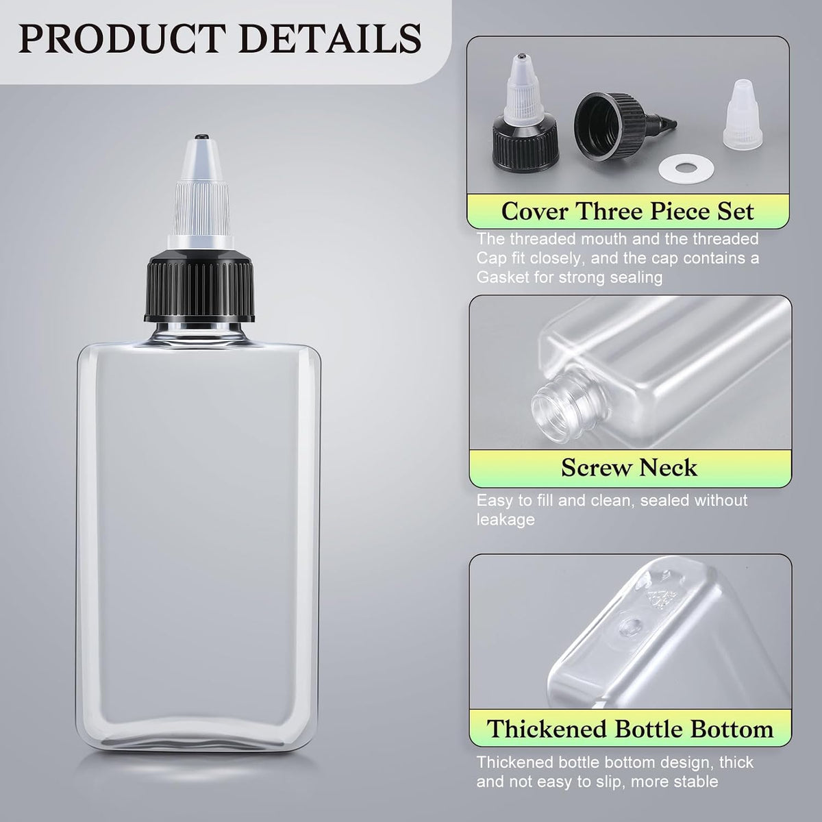 Yaomiao 3.4 oz Small Squeeze Bottles with Twist Top Caps for Liquids, 100ml Condiment Squeeze Containers Plastic Clear Dispensing Bottles for Travel, Camping, Kitchen, Vinegar, Oils, Sauce(50 Pcs)