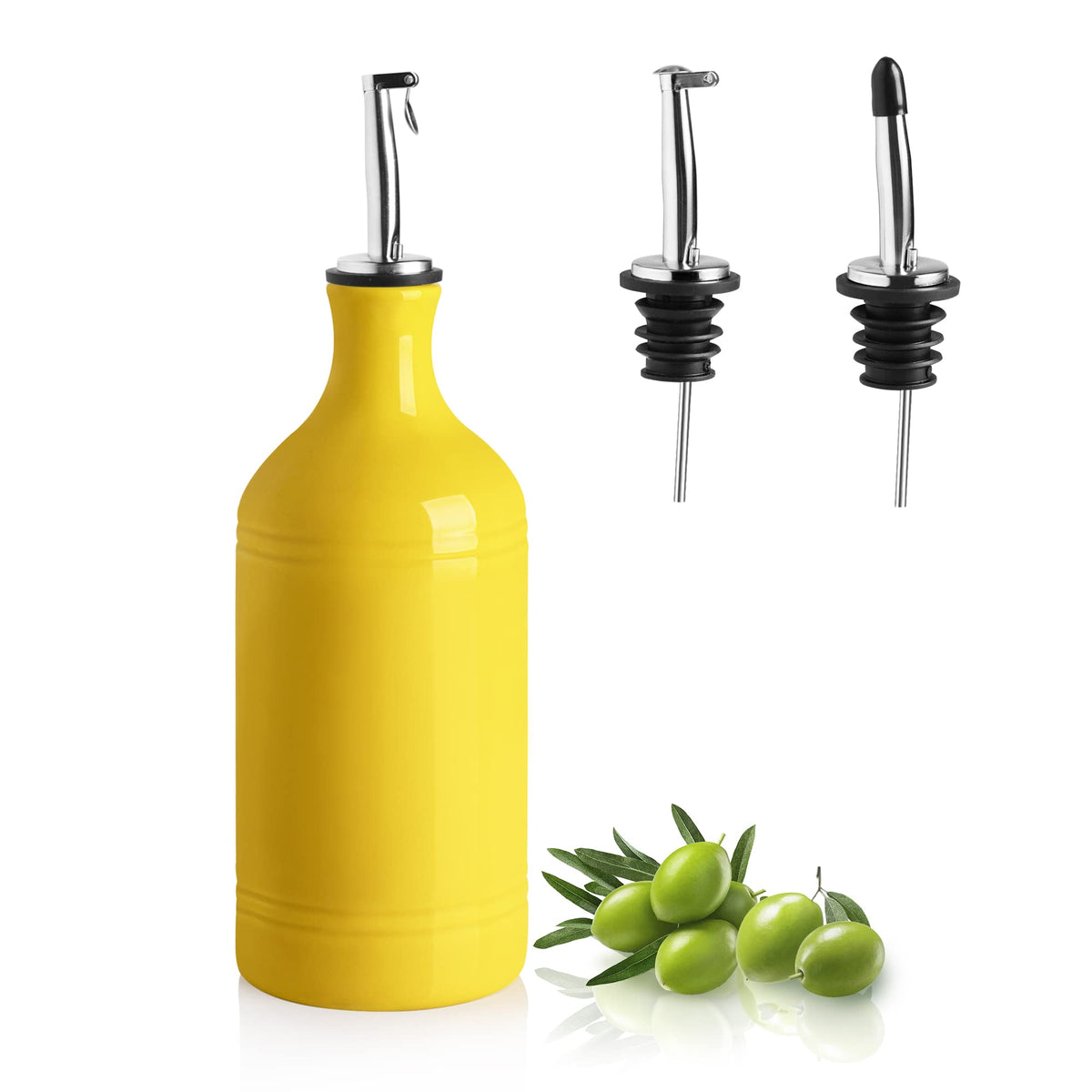 Sweejar Ceramic Olive Oil Dispenser Bottle, Opaque Oil Cruet Protects Oil to Reduce Oxidation, Suitable for Storage Oil, Vinegar, Coffee Syrups & Other Liquids, Pack of 1, 15.5 Fl Oz (White)