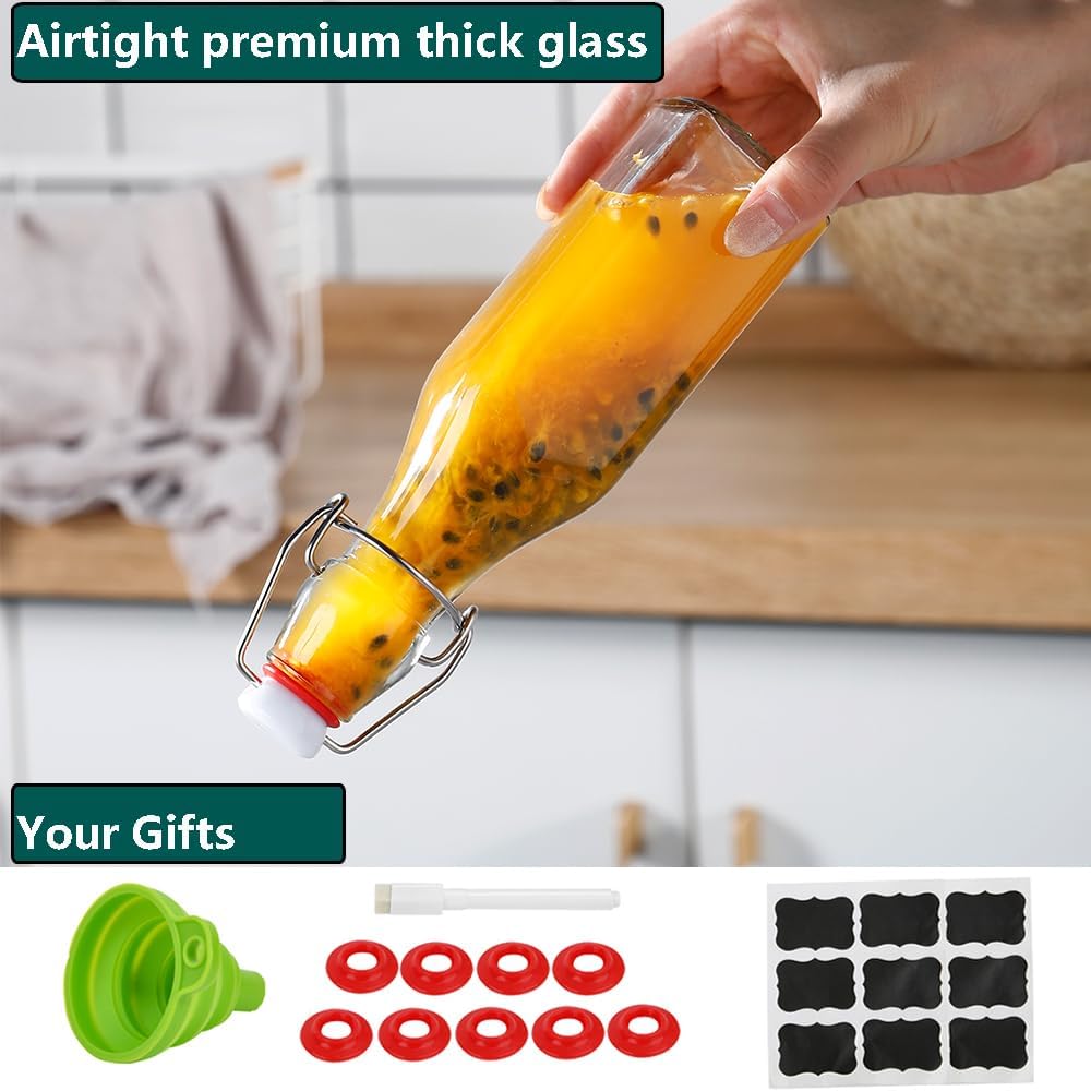 ZEBEIYU Swing Top Glass Bottles 8 oz with Airtight Lids for Home Brewing