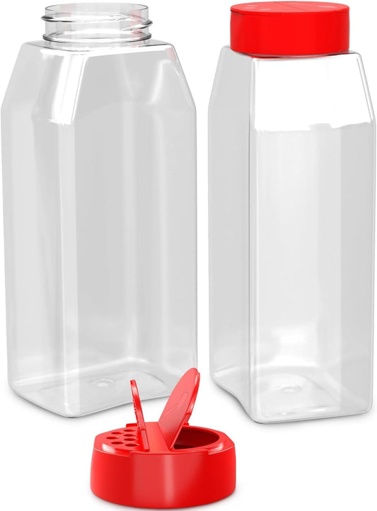 Reluen 2 Pack 32 Oz Large Seasoning Containers, Red Lid Salt Container