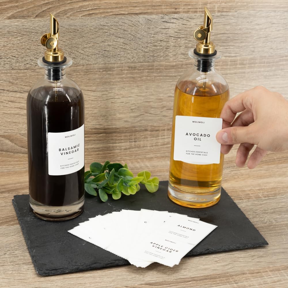 Molimoli Oil and Vinegar Dispenser with Metal Pour Spout, Weighted Pourer, Glass Bottle Dispenser for Kitchen, Olive Oil Cruet, Glass Olive Oil Bottle | 500ml, Set of 2