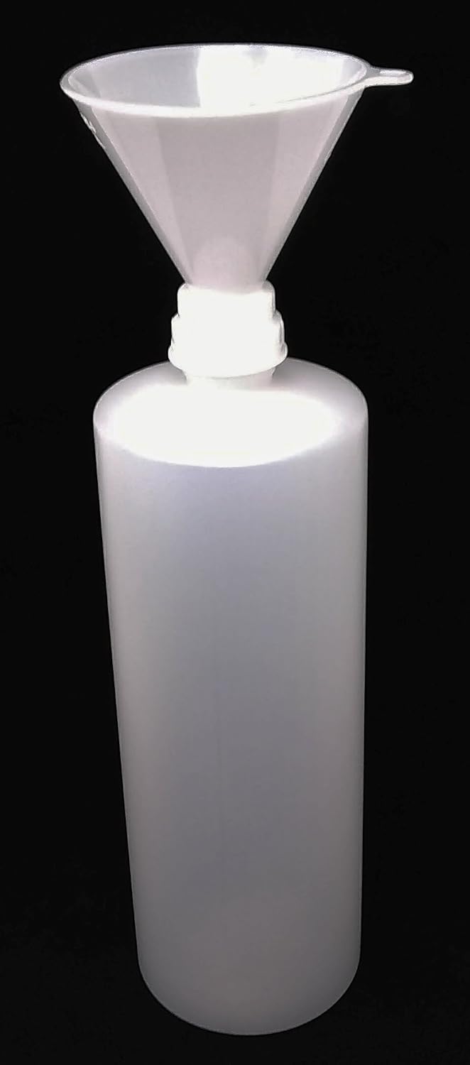 Earth's Essentials Four Pack of Refillable 8 Oz. HDPE Plastic Pump Bottles with Patented Screw On Funnel-Great for Dispensing Lotions, Shampoos and Massage Oils.