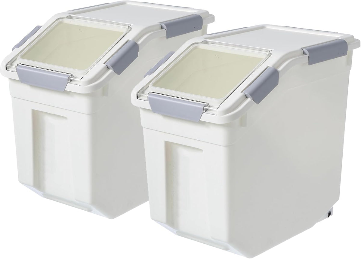HANAMYA 15 Liter / 30 lbs Rice Storage Container with Measuring Cup, BPA free, For Rice | Grain | Pet Food | Flour, 2 count, White