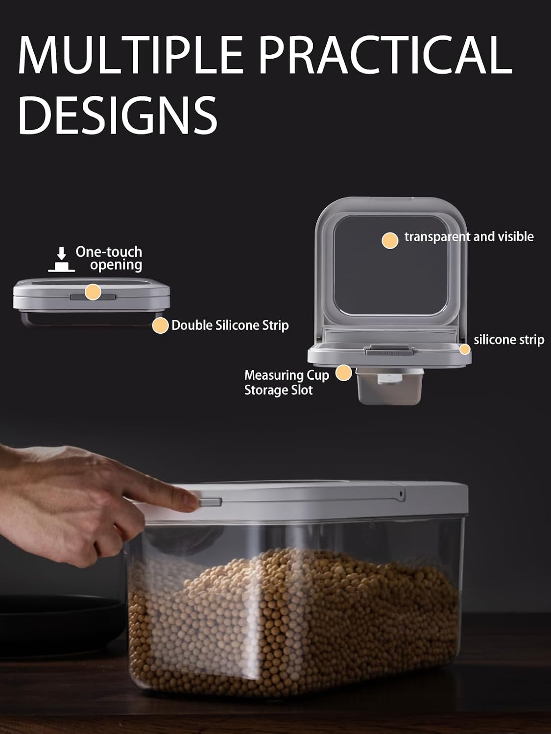LivLab Mker 10 lb Airtight Rice Storage Container with Measuring Cup