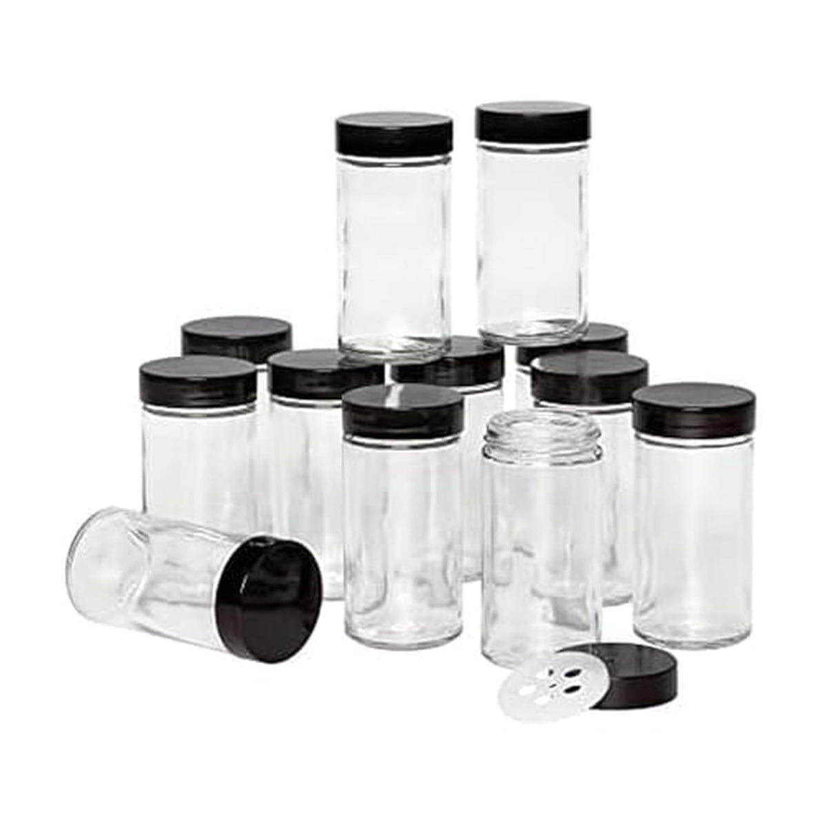 Kamenstein Clear Reusable 3 Oz Jars With Stainless Steel Shaker Lids, And Twist-On Caps For Airtight Seals 12 Pk