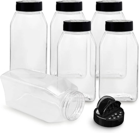 Plastic Spice Jars Bottle Containers with Black Cap, 32 Oz, 6 PACK