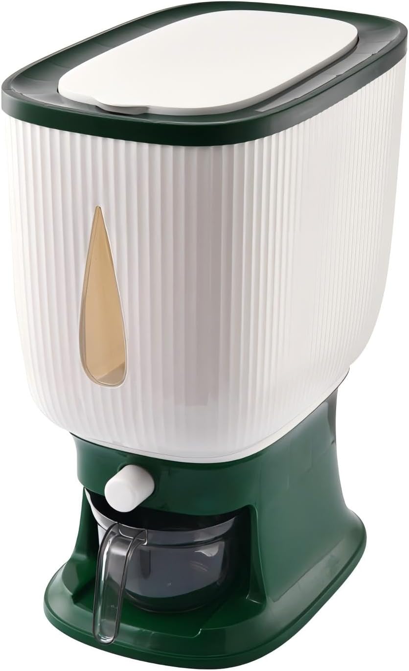 rice dispenser 22-pound, kitchen pantry household sealed moisture-proof measuring cup rice storage container, suitable for kitchen storage room organization - 1 piece - green