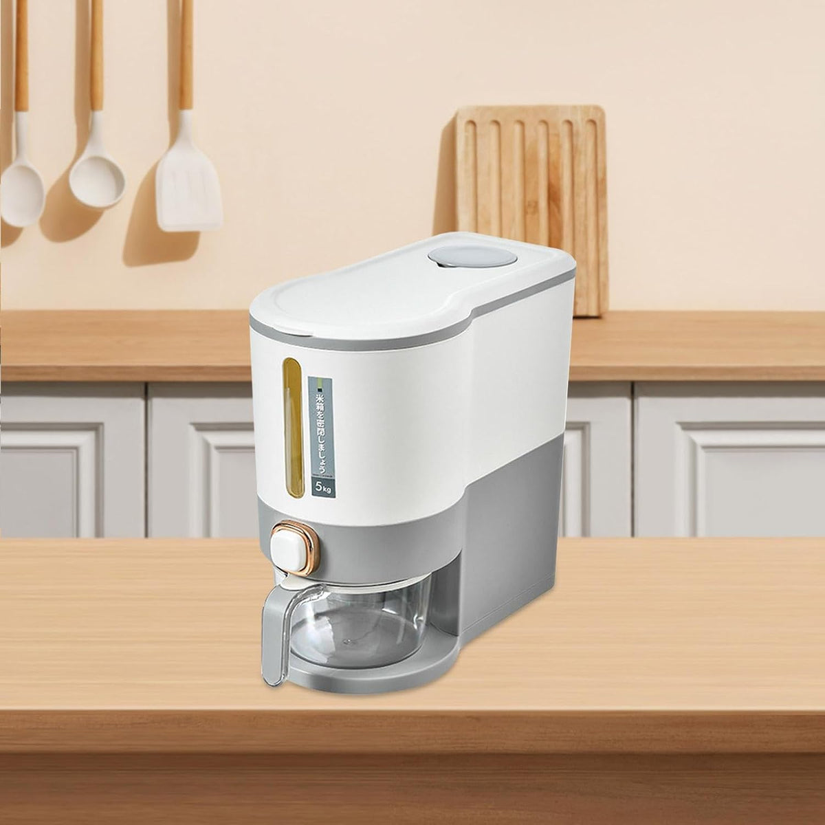 Rice Dispenser, 5kg/10kg Rice Cereal Storage Containers, Press Type Kitchen Rice Bucket, Cereal Rice Box with Measuring Cup, Reusable Household Cereal Dispenser Bucket for Kitchen Countertop Pantry