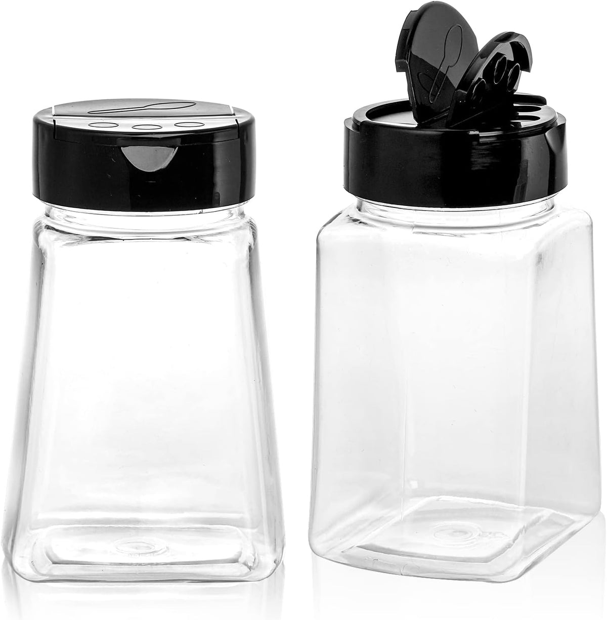 Tebery 24 Pack 9 Oz Plastic Spice Jars with Black Cap, Reusable Seasoning Containers Bottles for Kitchen Organization, Clear Plastic Spice Container with Shaker Lids for Spices Powders Herbs