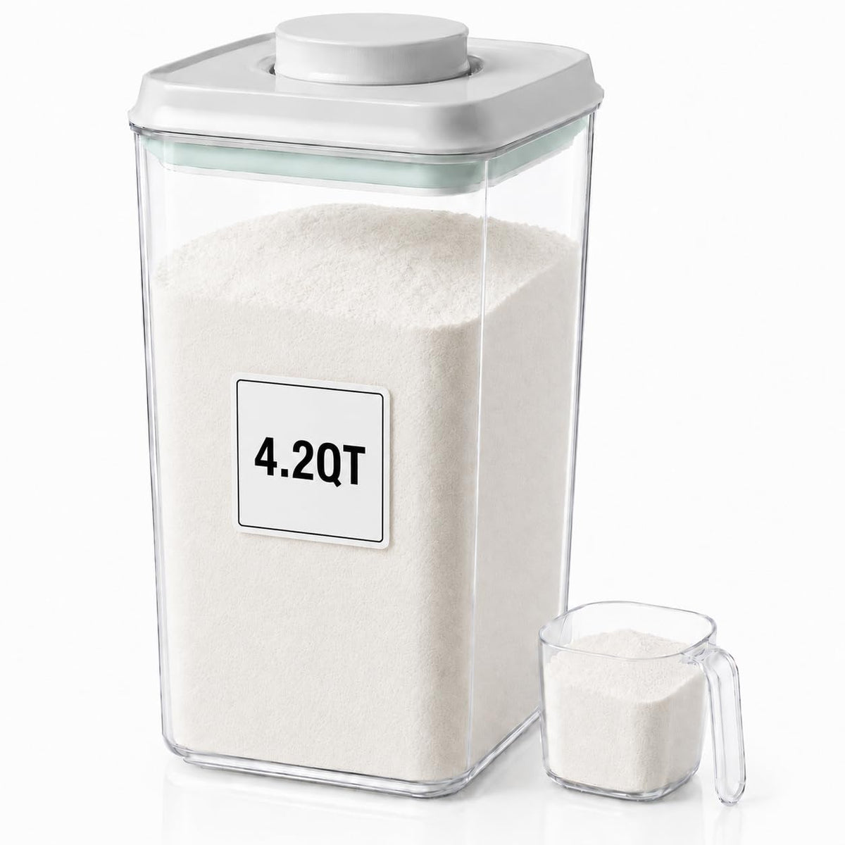 POP Airtight Flour-Rice Food-Storage Container - 4L/4.2Qt Jar with Lid and 3.3Oz Scoop | BPA-Free | Can Hold 5lb of Flour or 5lb of Rice | Stackable and Durable