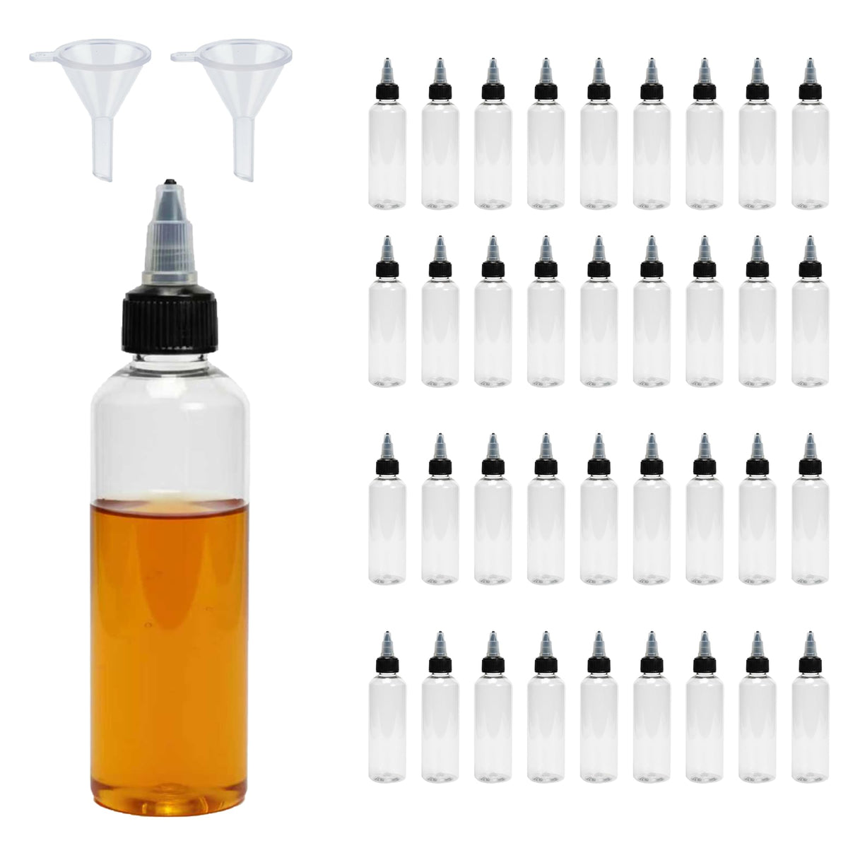 50pcs 4 oz Plastic Squeeze Bottles for Liquids,Hair Oil,Paint,Glue,Kitchen Sauce - Empty Clear Dispensing Dropper Bottle With Twist Top Caps,Applicator Bottle for Diy Art Crafts