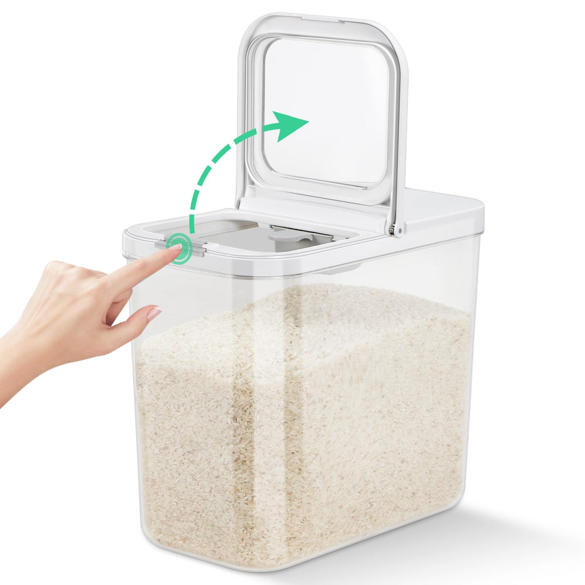TBMax Rice Flour Storage Container with Automatic Flip-up Lid 13 Lbs | 6.5 Qt, Short and Narrow Food Storage Flour Bin for Kitchen Drwer Organization, Pet Dog Cat Food Storage Container