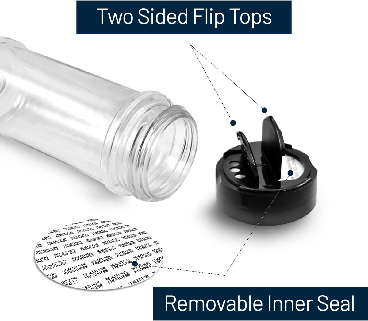 Plastic Spice Jars Bottle Containers with Black Cap, 5.5Oz, 6 Pack