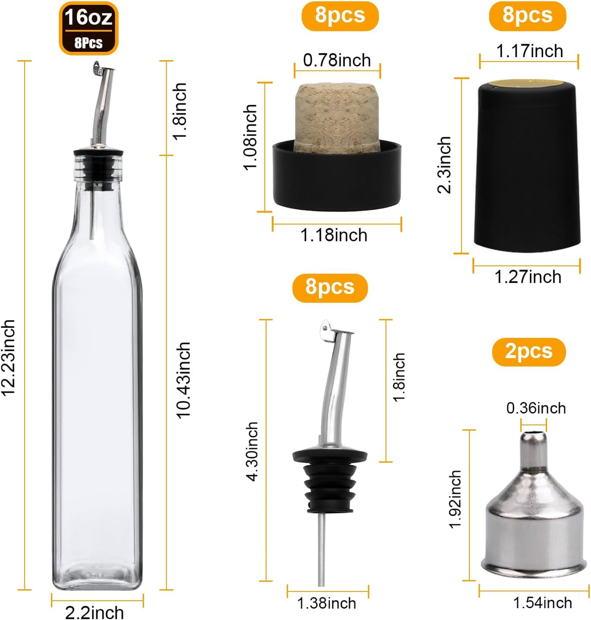 Salzesfalls 8Pcs 17oz Olive Oil Dispenser Bottle, Oil Dispenser for Kitchen