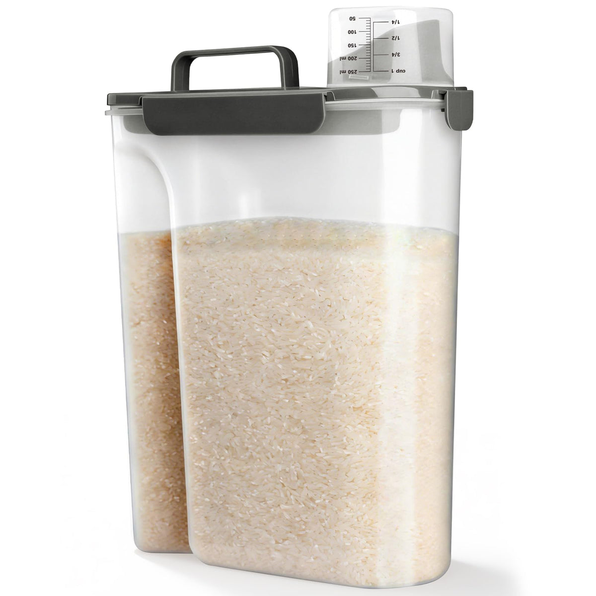 Viretec Rice Airtight Storage Container, 3 to 5Lbs Cereal Dry Food Flour Bin, Pet Dog Cat Food Dispenser with Measuring Cup, BPA Free Clear Plastic Kitchen and Pantry Organization Bin for Sugar