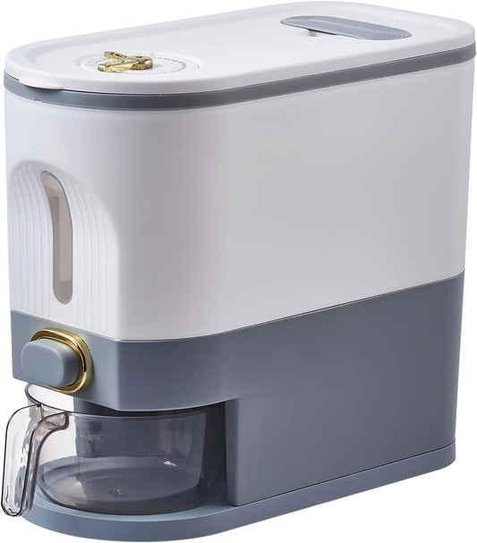 Sooyee 11 Lbs Rice Container with Measuring Cup, White and Grey