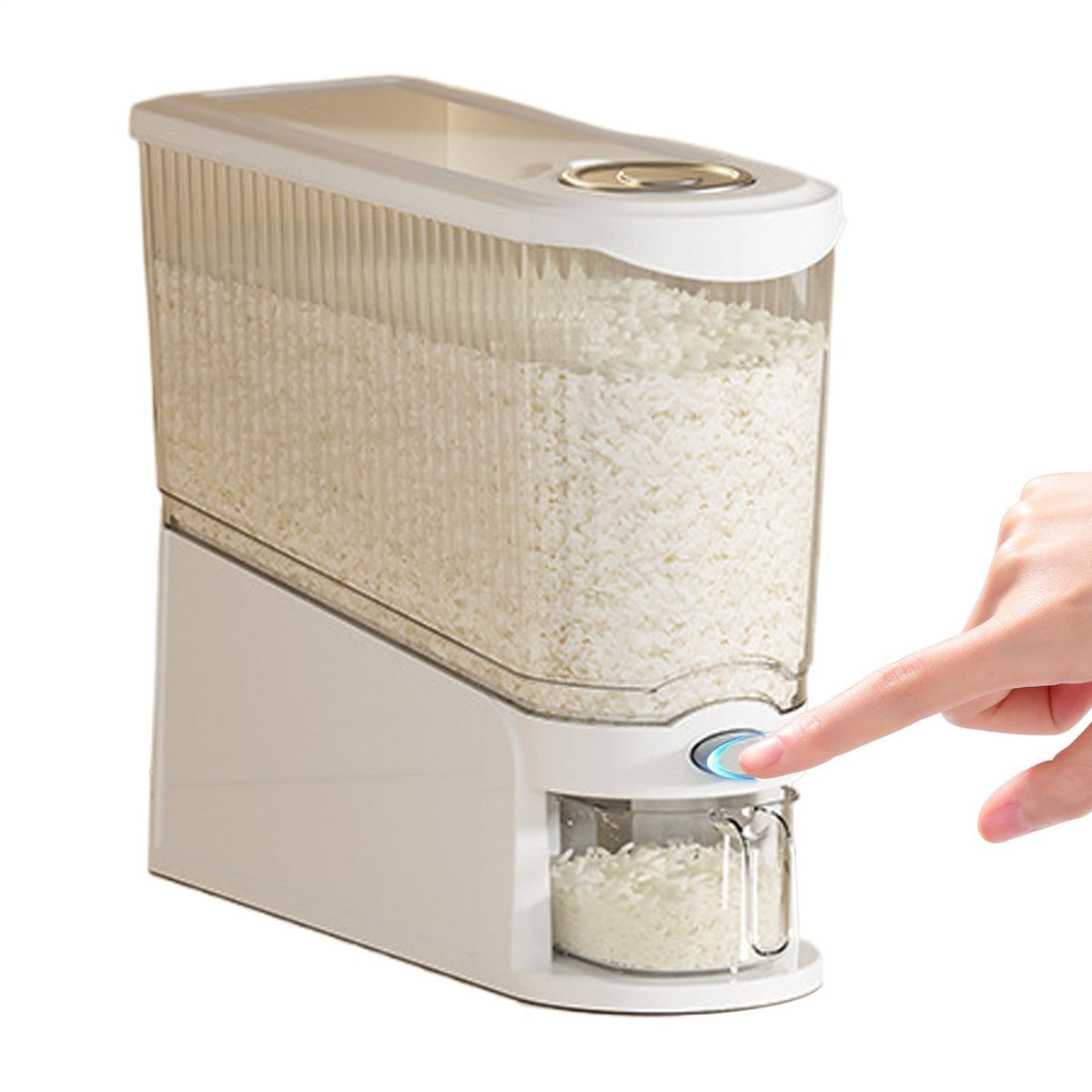 Rice Storage Dispenser, 13.23 Lb Press Type Grain Container With Anti Gnat
