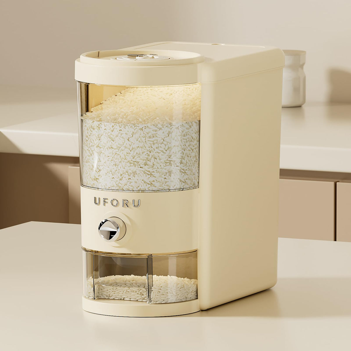 UFORU Rice Dispenser,23 LB Airtight Rice Storage Container with Date Dial