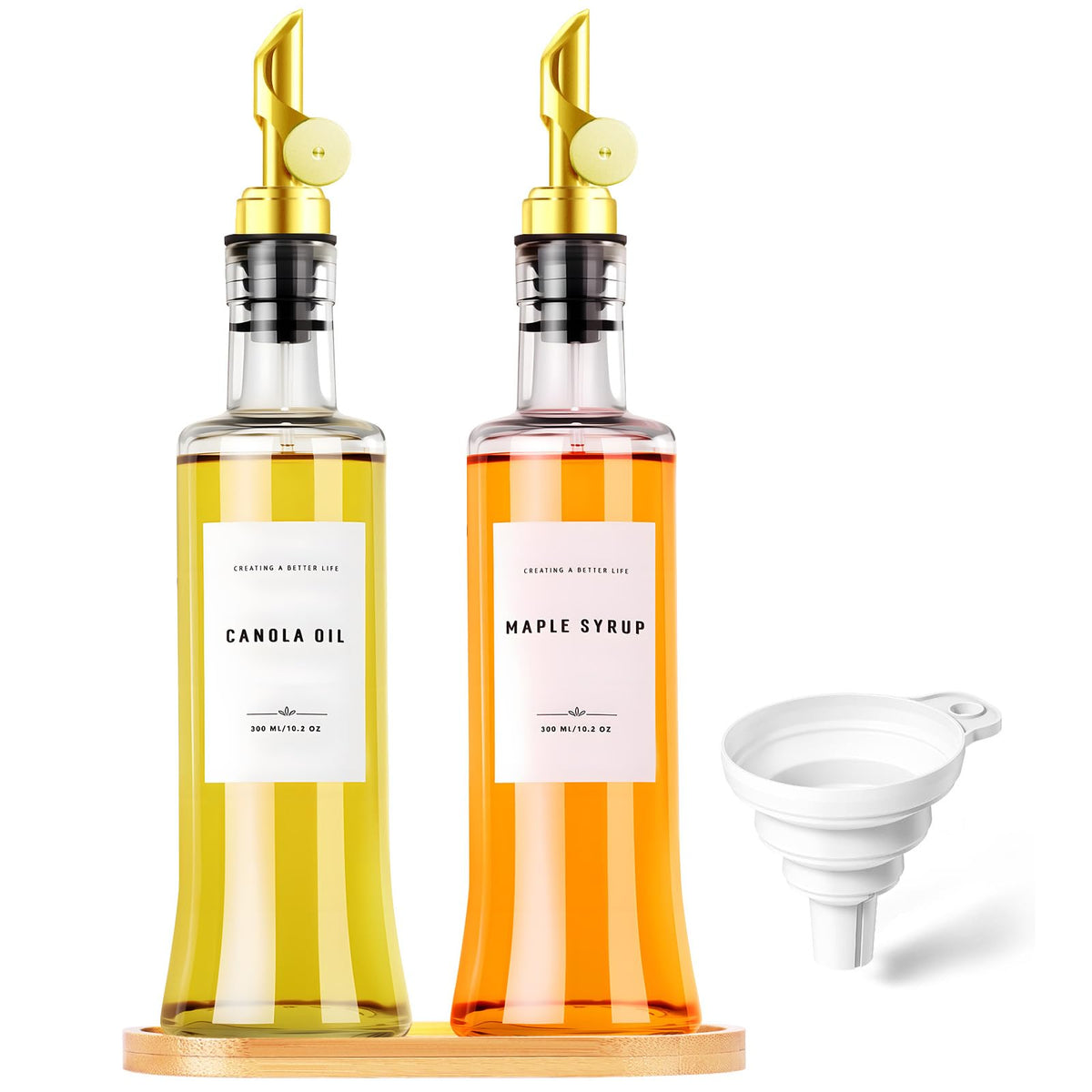11.8 oz Olive Oil Dispenser Bottle with Bamboo Tray