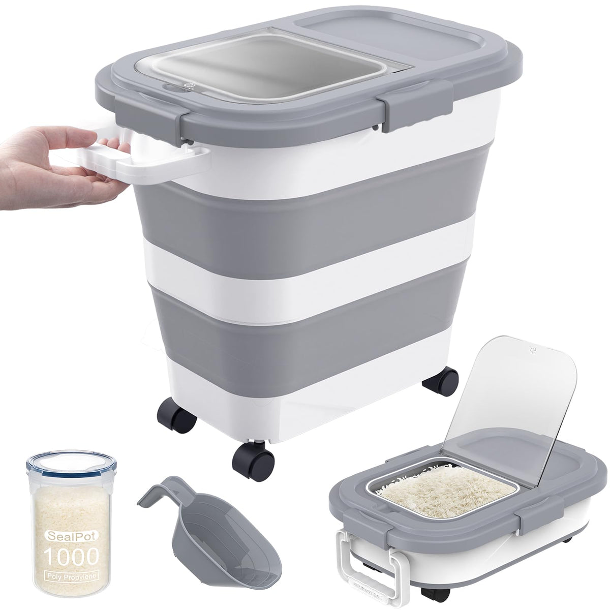 HOYTAMDA 20-30Lbs Rice Container,Collapsible Food Storage Container Wheels