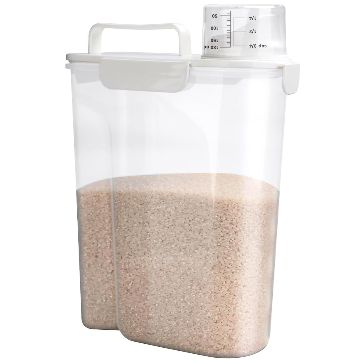 Viretec Rice Airtight Storage Container, 3 to 5Lbs Cereal Dry Food Flour Bin, Pet Dog Cat Food Dispenser with Measuring Cup, BPA Free Clear Plastic Kitchen and Pantry Organization Bin for Sugar