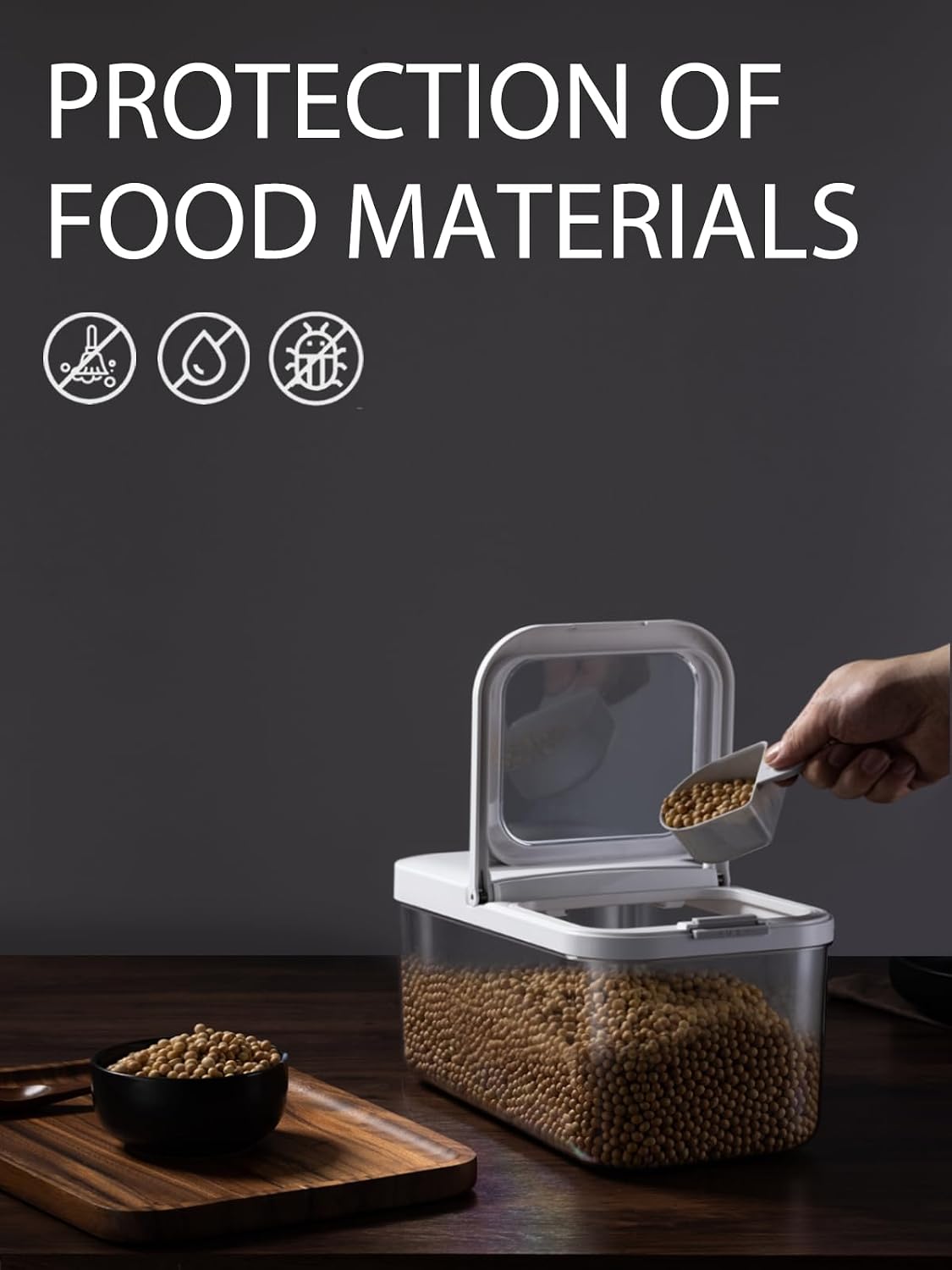 LivLab Mker 10 lb Airtight Rice Storage Container with Measuring Cup