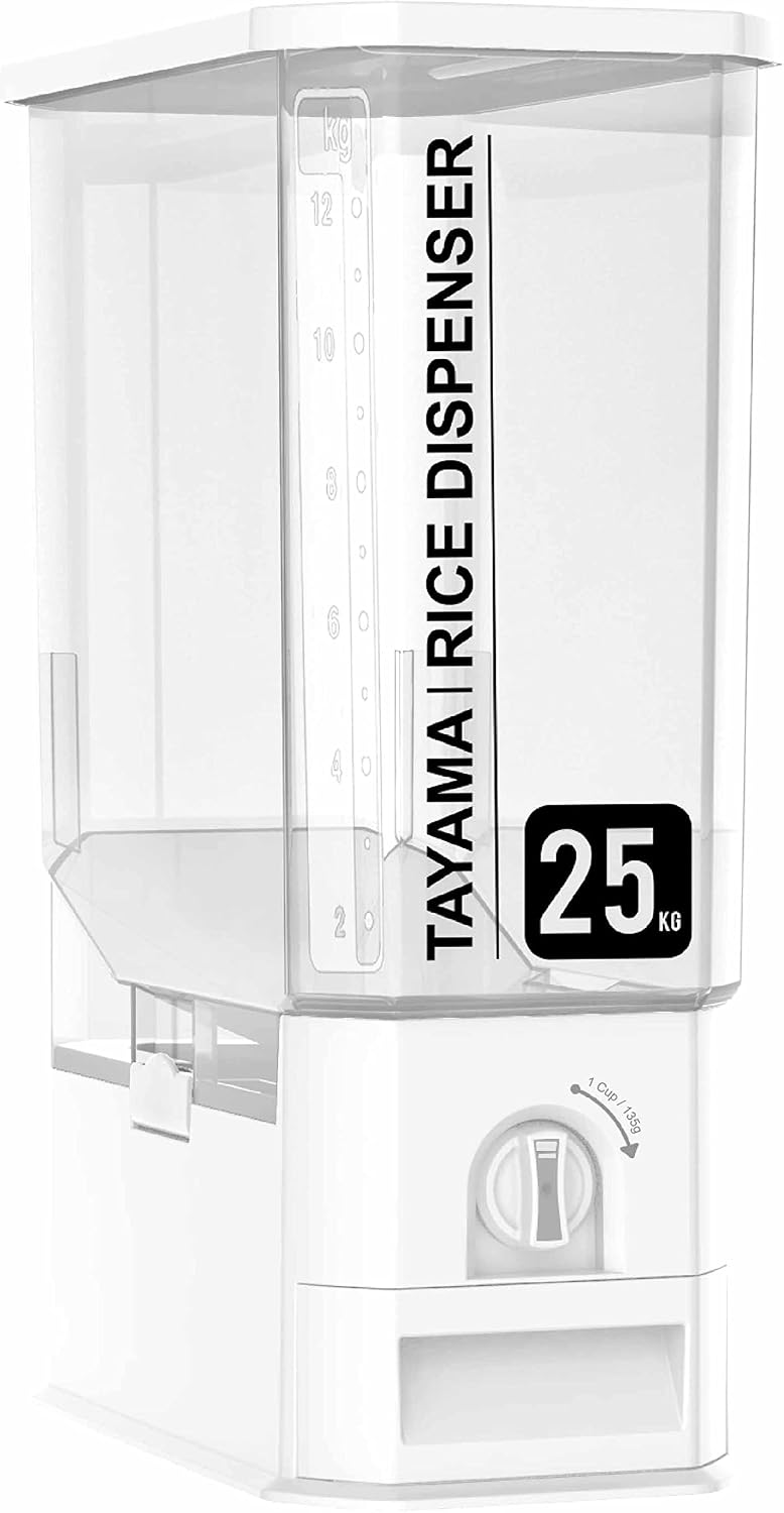 TAYAMA 55 lbs. Capacity Rice Dispenser Grain Storage Container,White