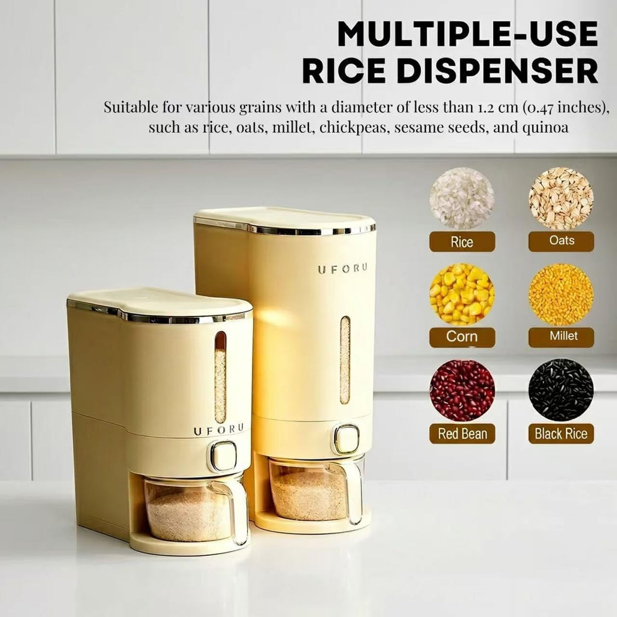 Rice Dispenser With Measuring Cup,Kitchen Grain Storage Container,Pantry&Home Dry Goods Storage Box (22-Pound)