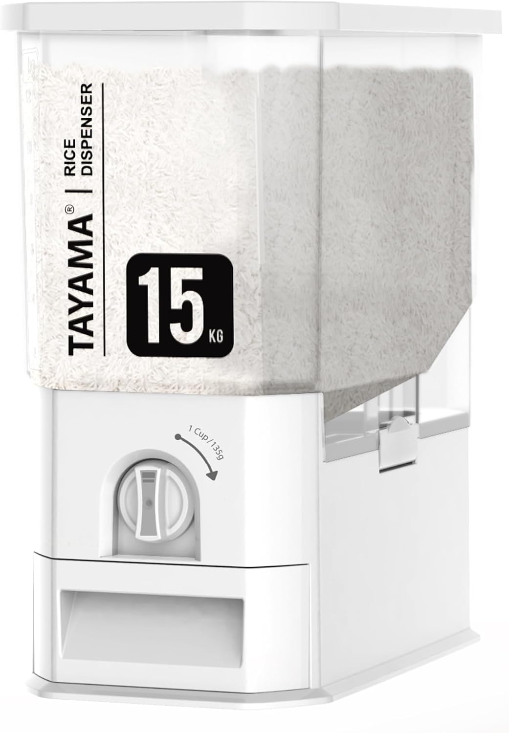TAYAMA 55 lbs. Capacity Rice Dispenser Grain Storage Container,White