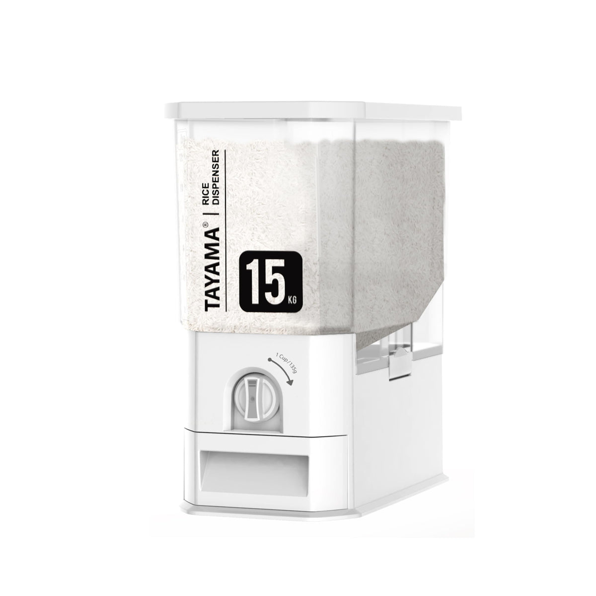 TAYAMA 55 lbs. Capacity Rice Dispenser Grain Storage Container,White