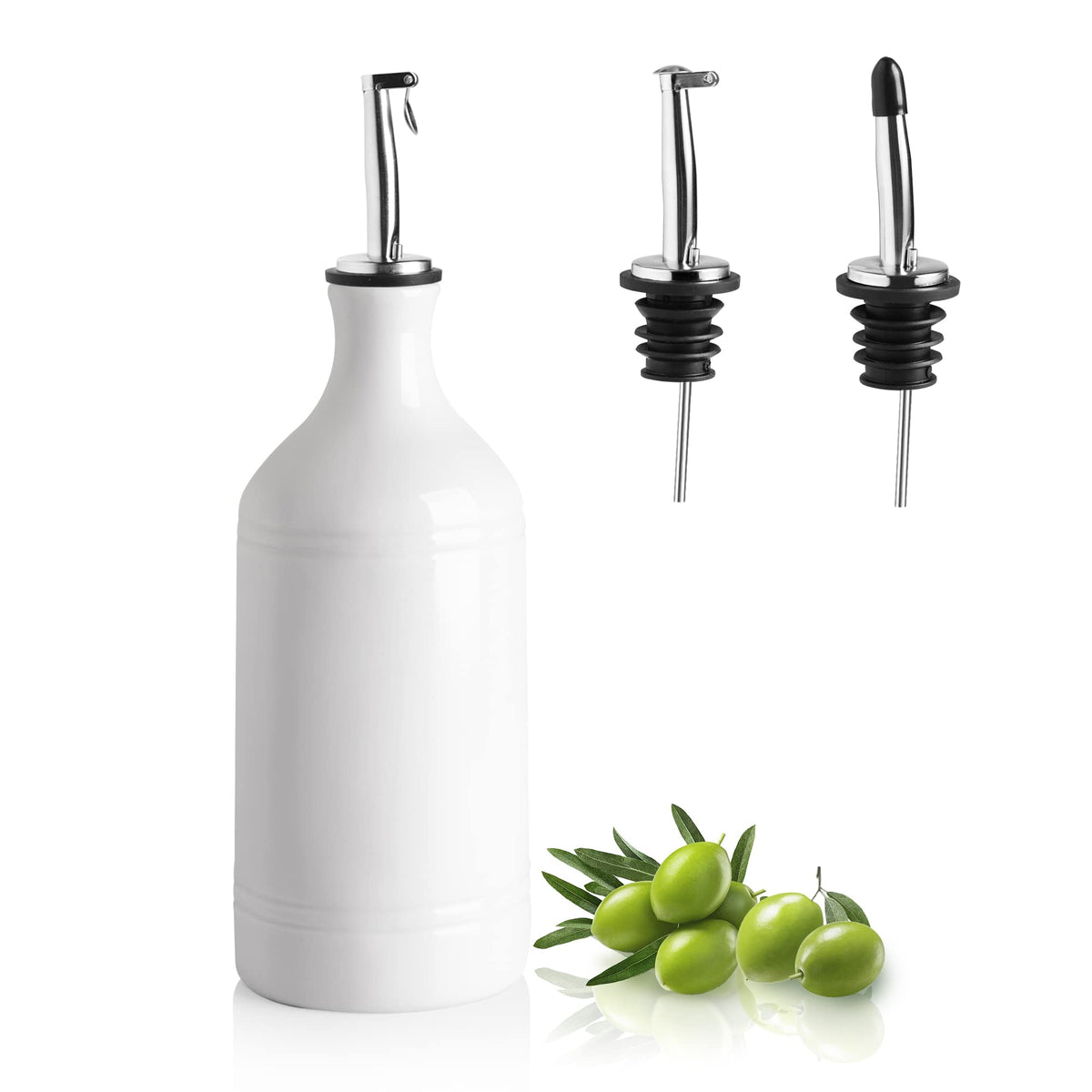Sweejar Ceramic Olive Oil Dispenser Bottle, Opaque Oil Cruet Protects Oil to Reduce Oxidation, Suitable for Storage Oil, Vinegar, Coffee Syrups & Other Liquids, Pack of 1, 15.5 Fl Oz (White)